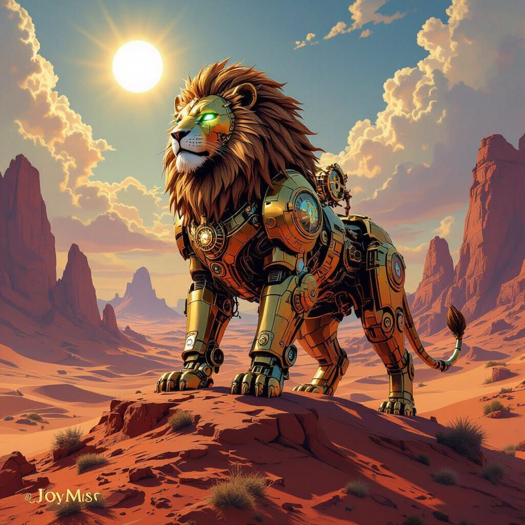 Steampunk Lion on Alien Mesa: Digital Art
