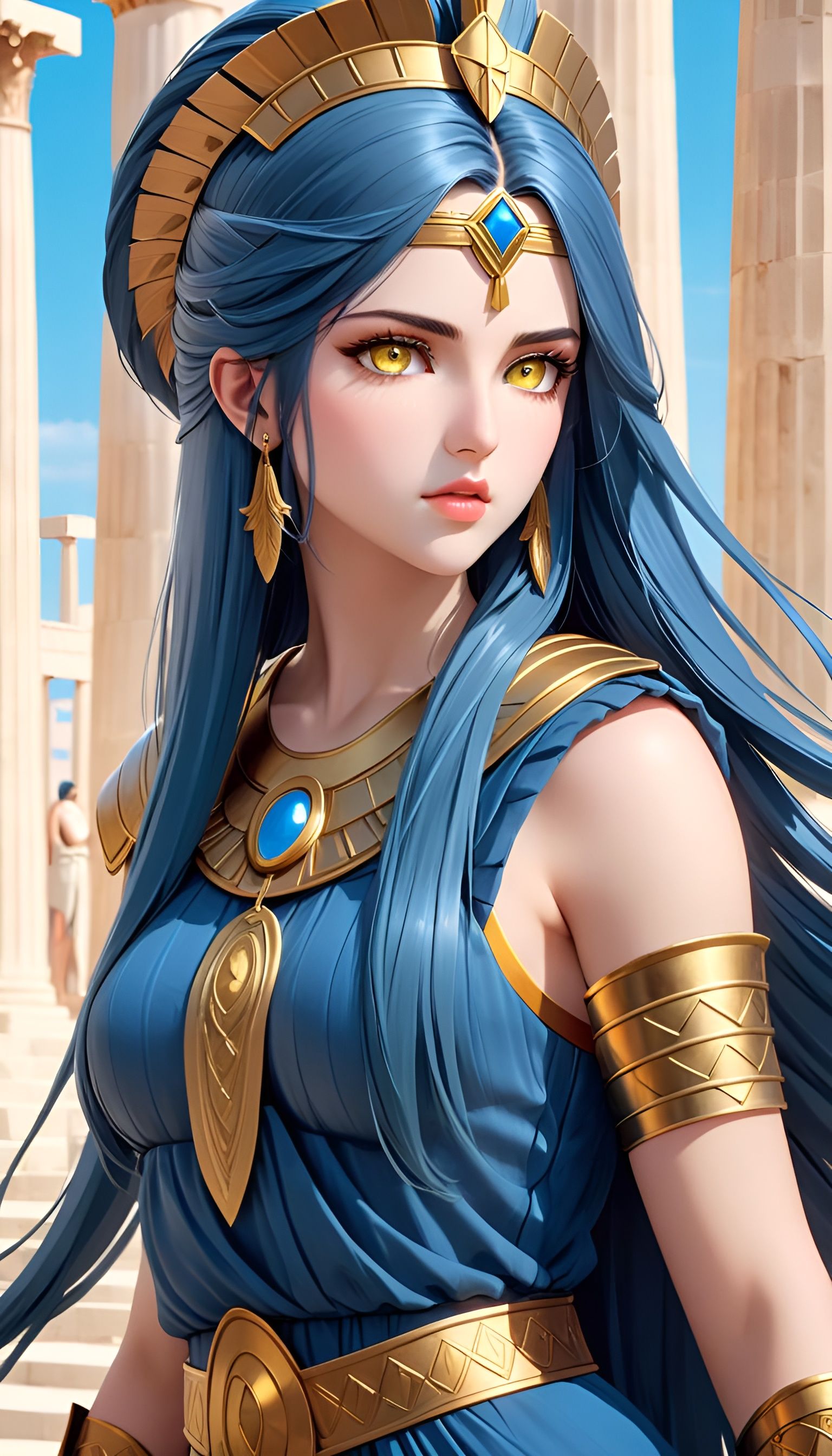 Greek Warrior Woman with Blue Hair
