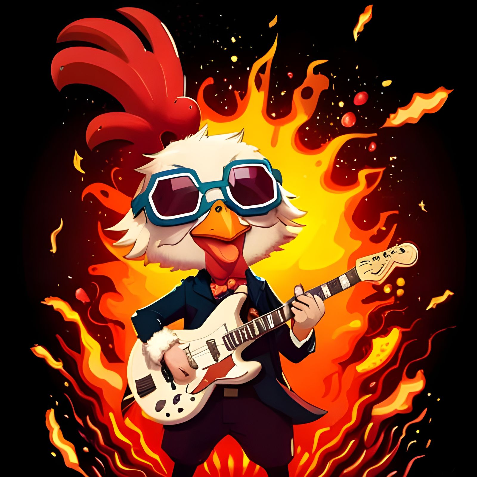 Furry Chibi Rooster Plays Guitar: Sharp Splash Art