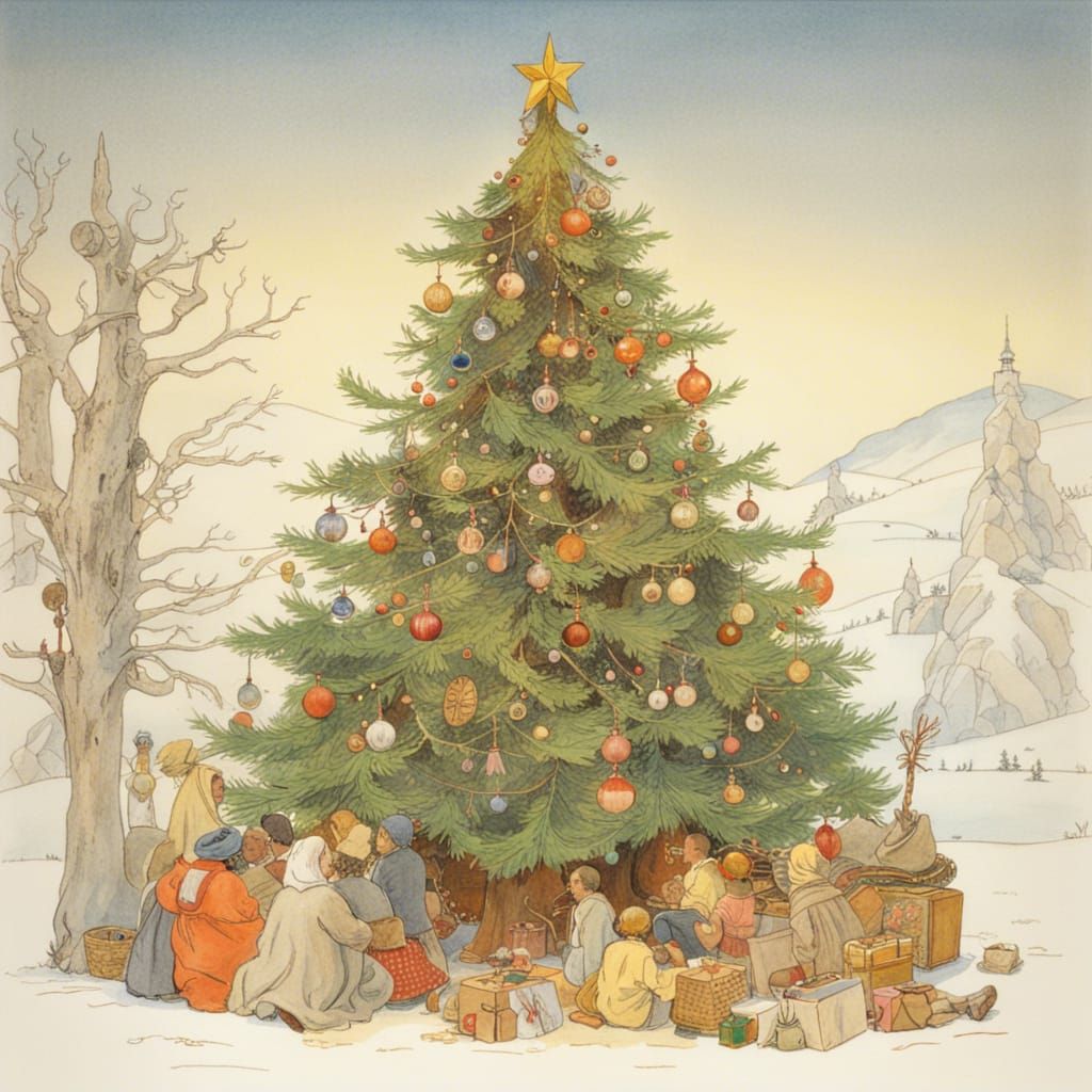 Studio Ghibli Christmas Tree on White