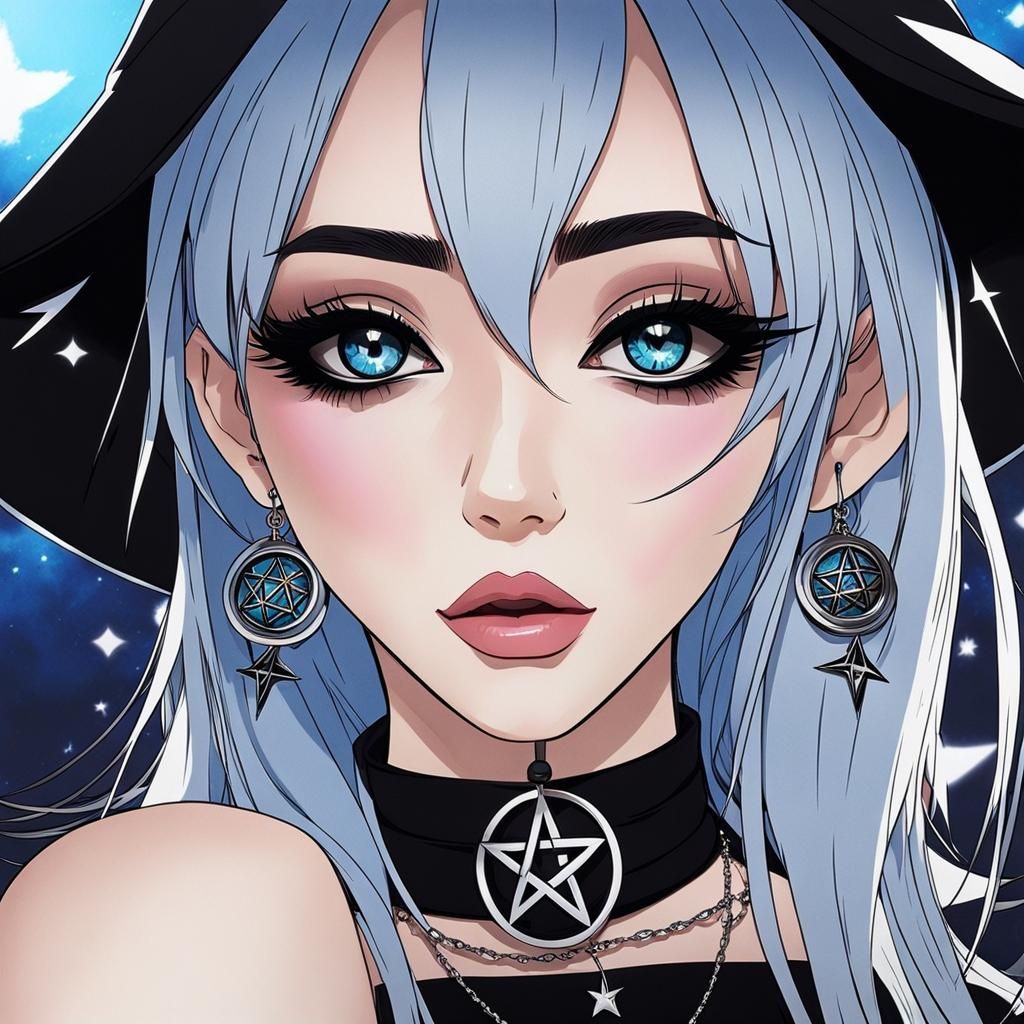 Anime-Style Portrait of a Woman with Black Lipstick