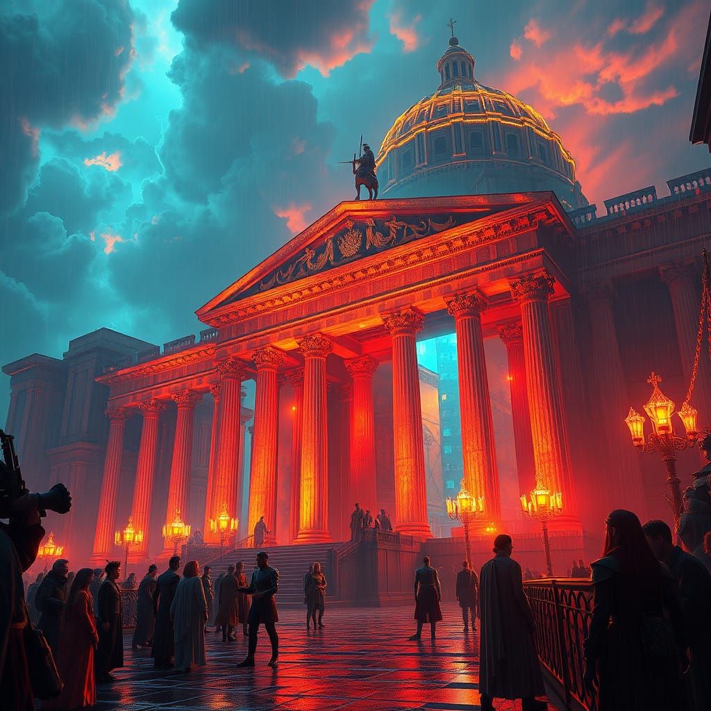 Imperial Roman Forum in Neon Retro-Futurism Style