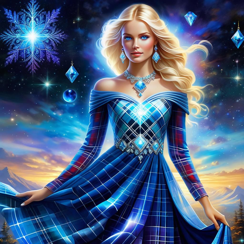 Magical Portrait of a Beautiful Woman in a Plaid Dress