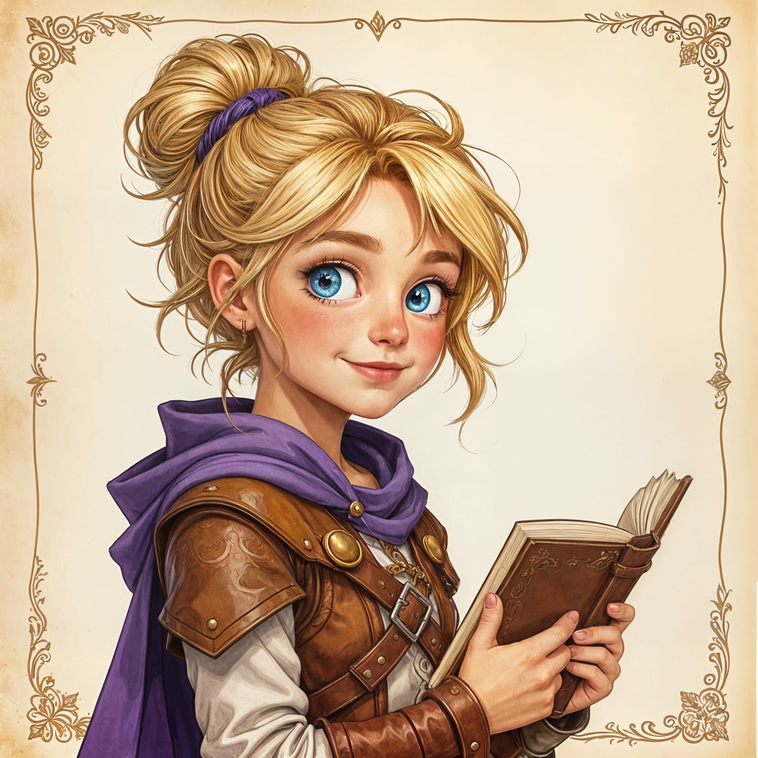 Young Adventurer Girl in D&D Style with Notebook