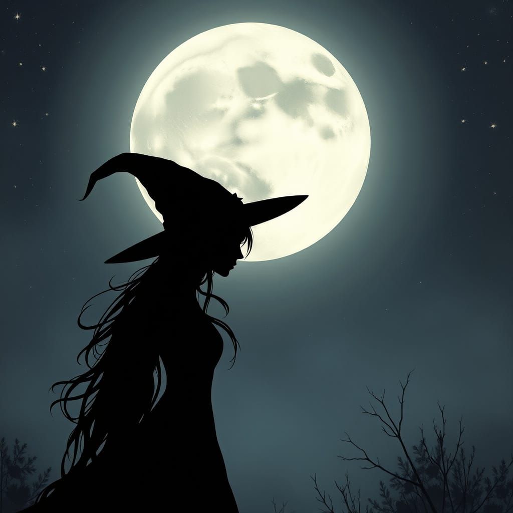 Enchanted Witch Under Silver Moonlight