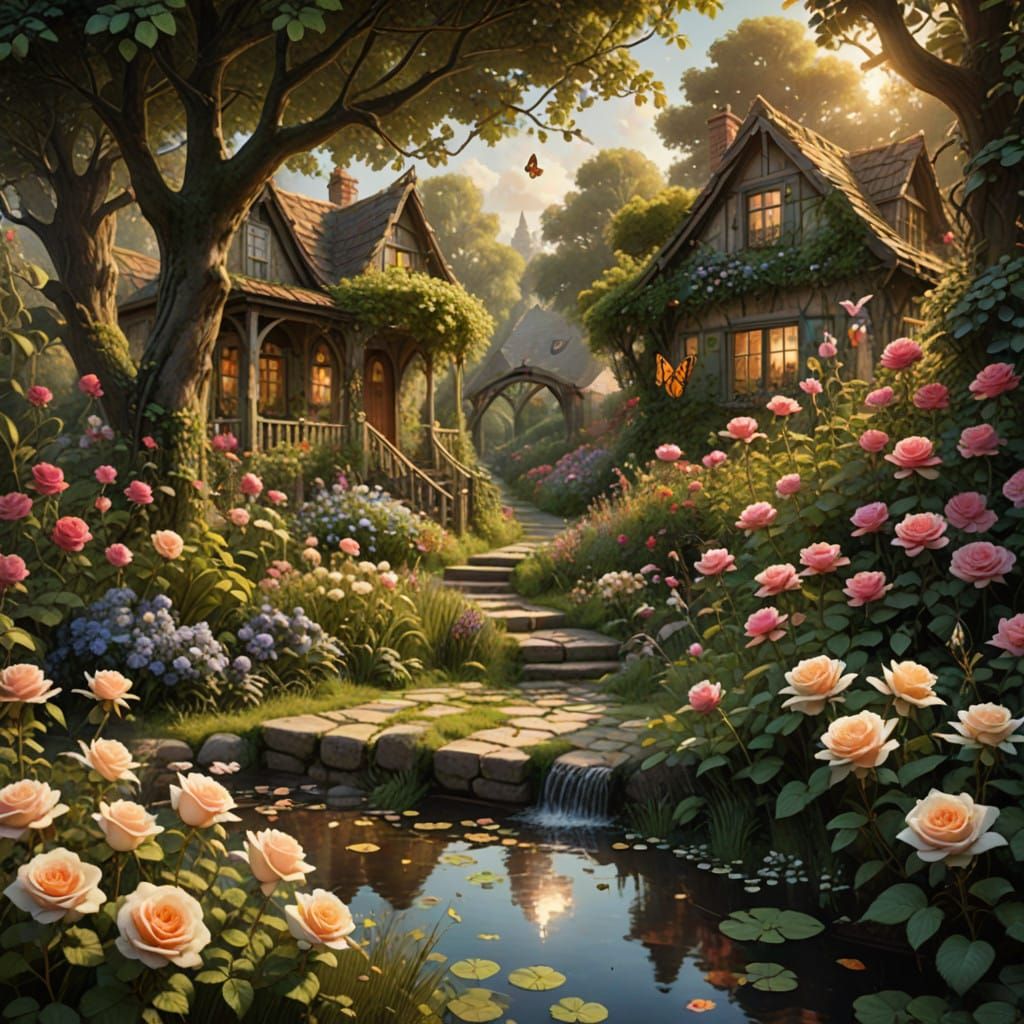Dreamlike Garden Scene in Fantasy Concept Art Style