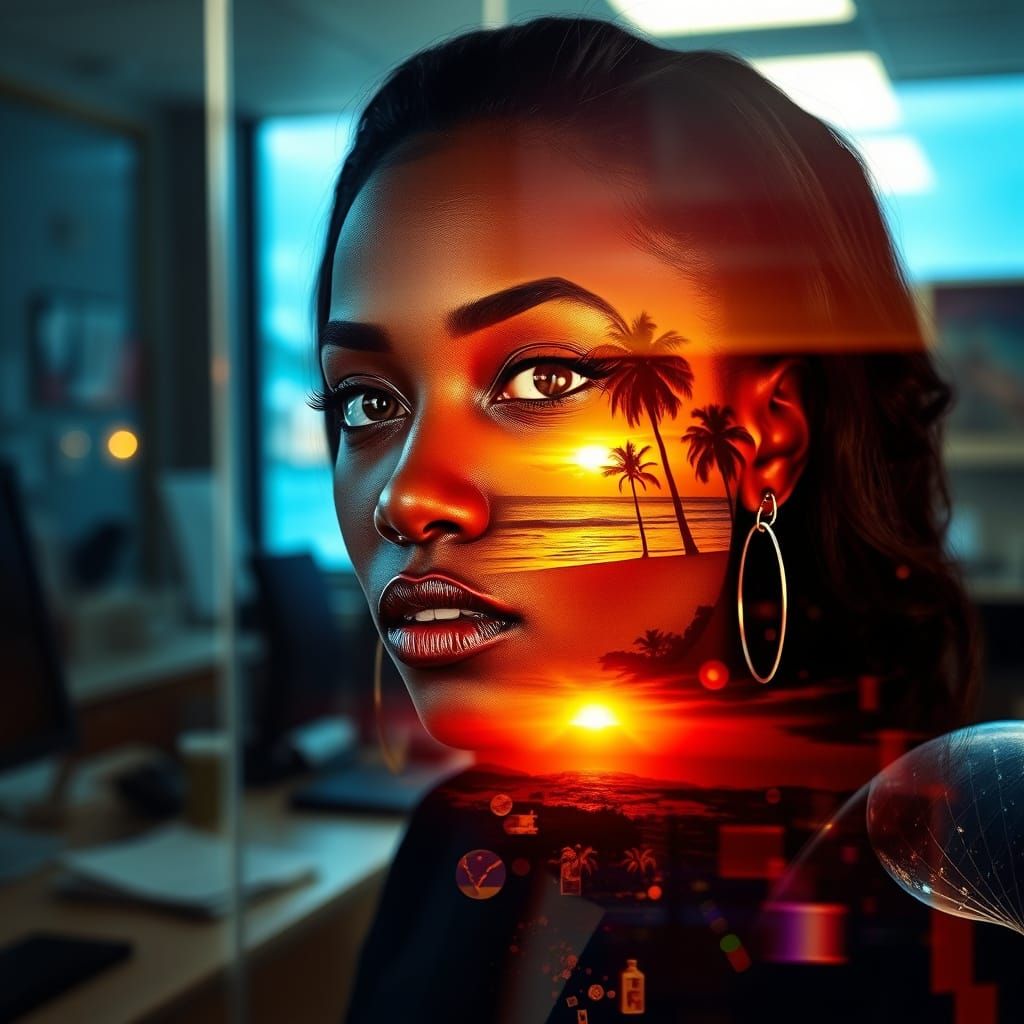 Double Exposure: Office Dreamer with Beach Escape