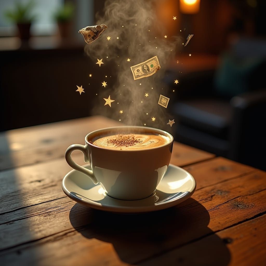 Coffee with Stars and Money: Surreal Dreamscape