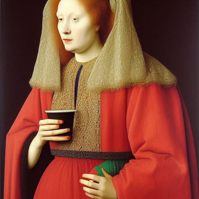 Renaissance Woman with Coffee Cup Portrait