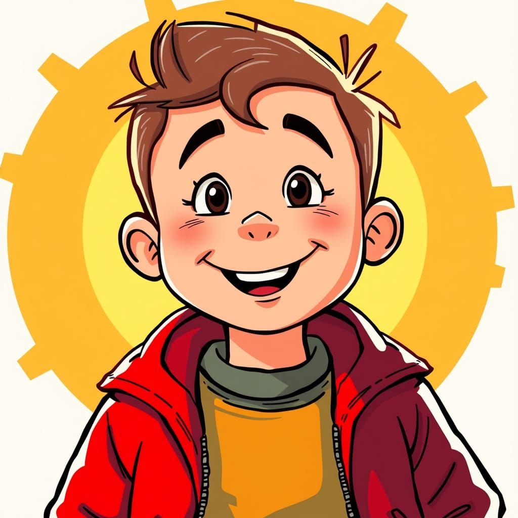 Smiling Cartoon Boy in Red Jacket Illustration