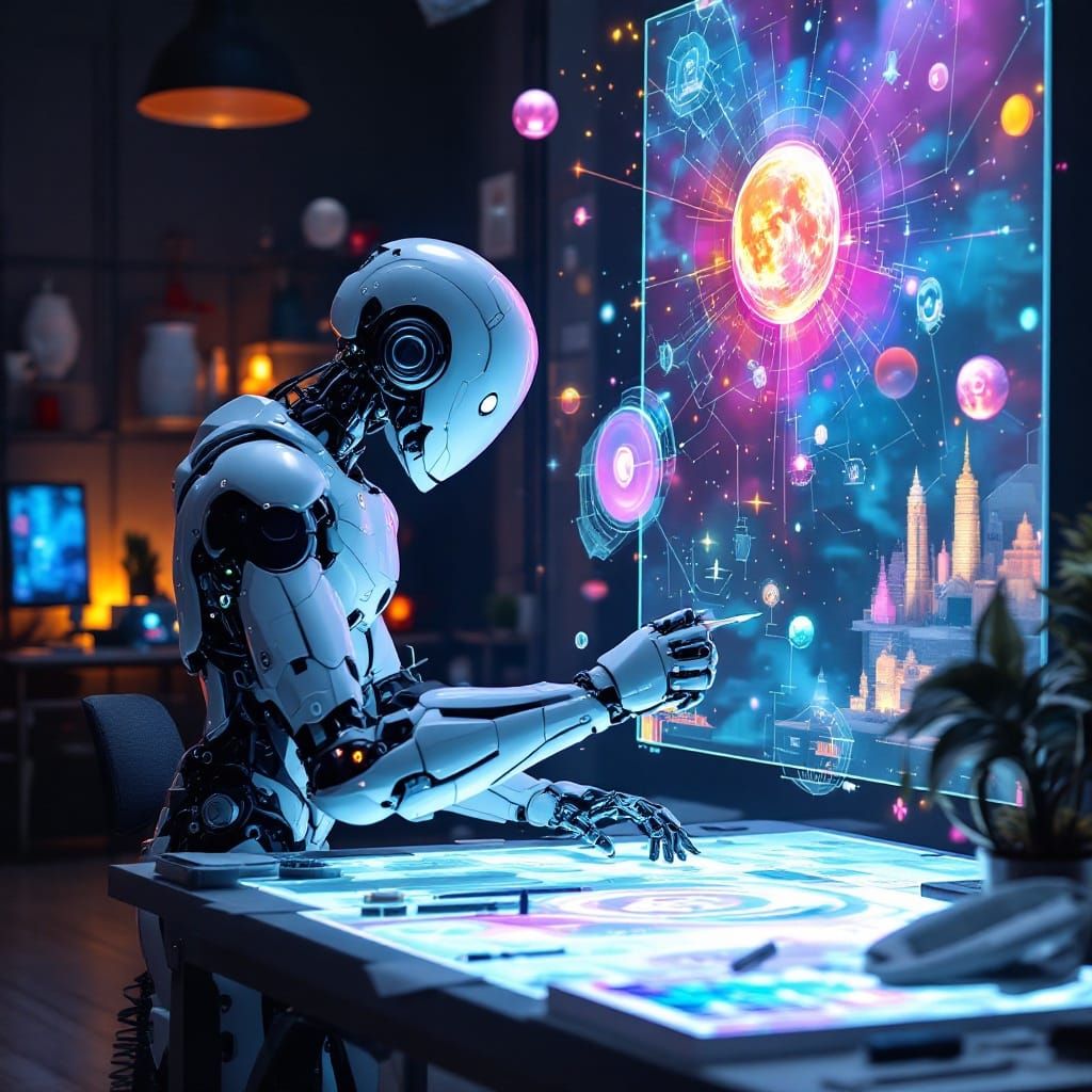Cyborg Artist Creates Stunning Digital Art in Futuristic Stu...