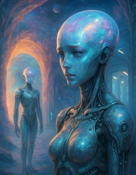 Androids in Sci-Fi Portal: A Digital Painting