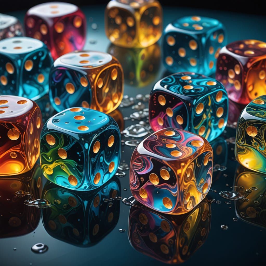 Surreal Liquid Dice with Fractal Patterns