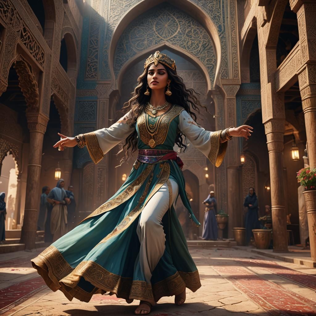 Arabic Girl Dancing in Detailed Matte Painting