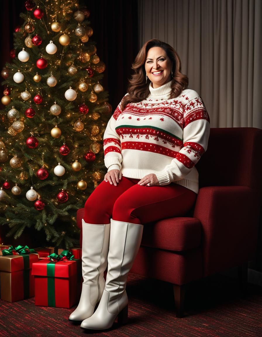 Elegant Curvy Woman in Christmas Sweater, Exuding Confidence