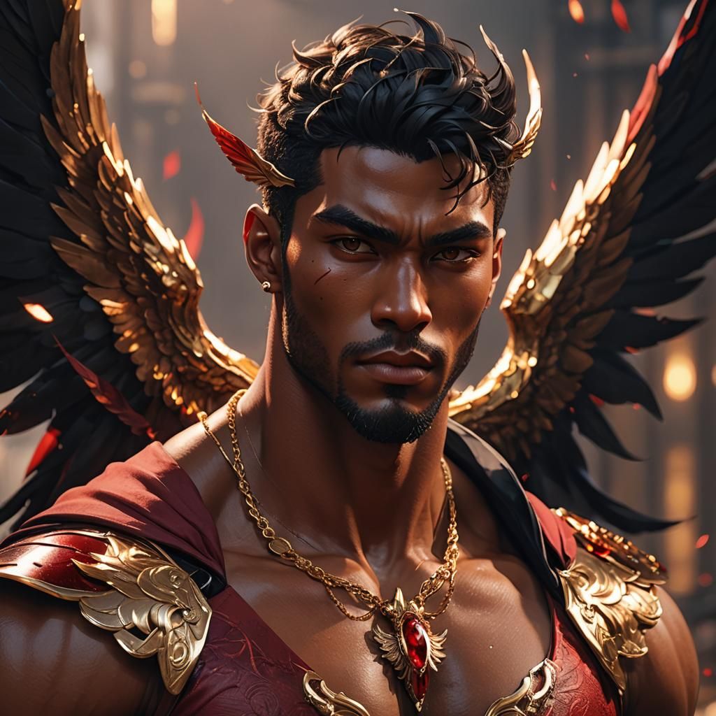 Winged Man in Red and Gold: 3D Anime Art
