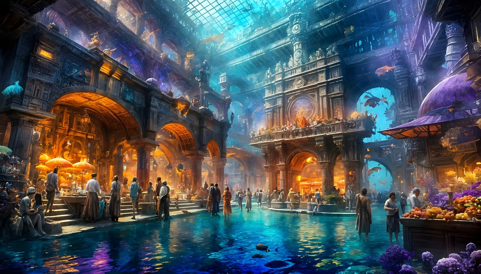 Atlantis Empire Underwater Market: Digital Matte Painting