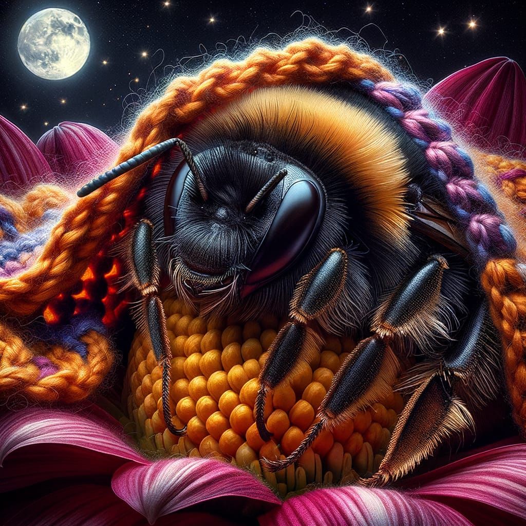 Sleepy Bumblebee Resting Under Moonlight