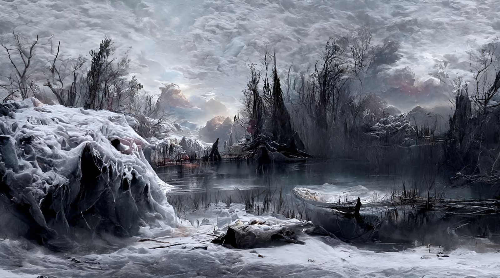 Horrifying Winter Lake: A Hyperdetailed Digital Painting