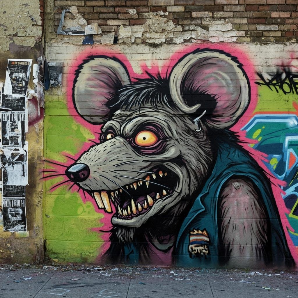 Vibrant Ed Roth-Inspired Street Mural with Stylized Ratfink....
