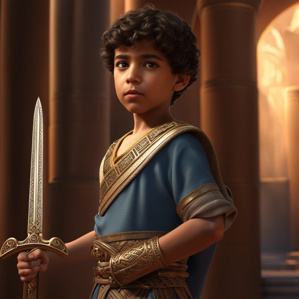 Detailed Middle Eastern Boy with Egyptian Khopesh Sword