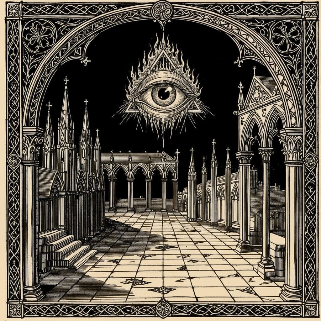 Gothic Romanesque Sacred Place Woodcut Art