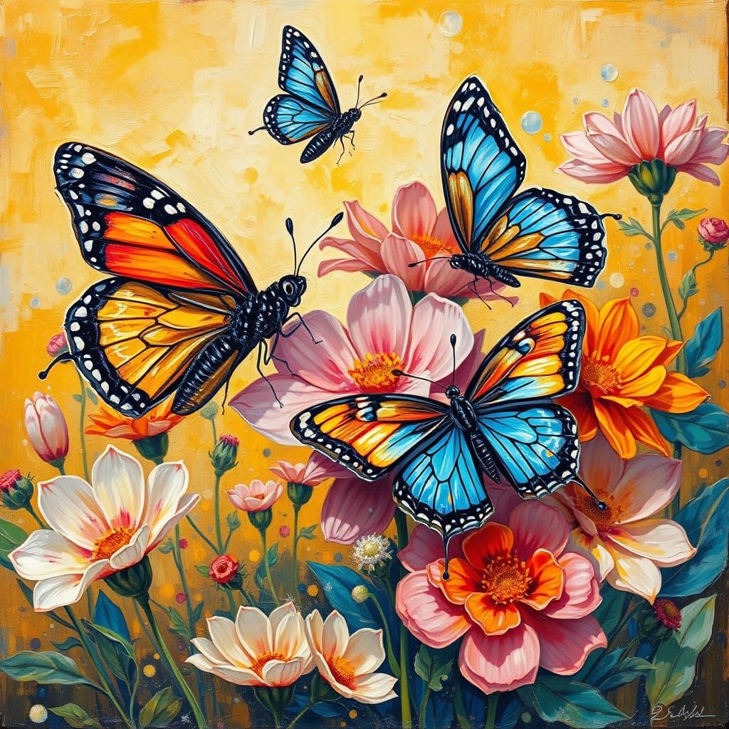 Butterflies Dance Among Vibrant Blooms