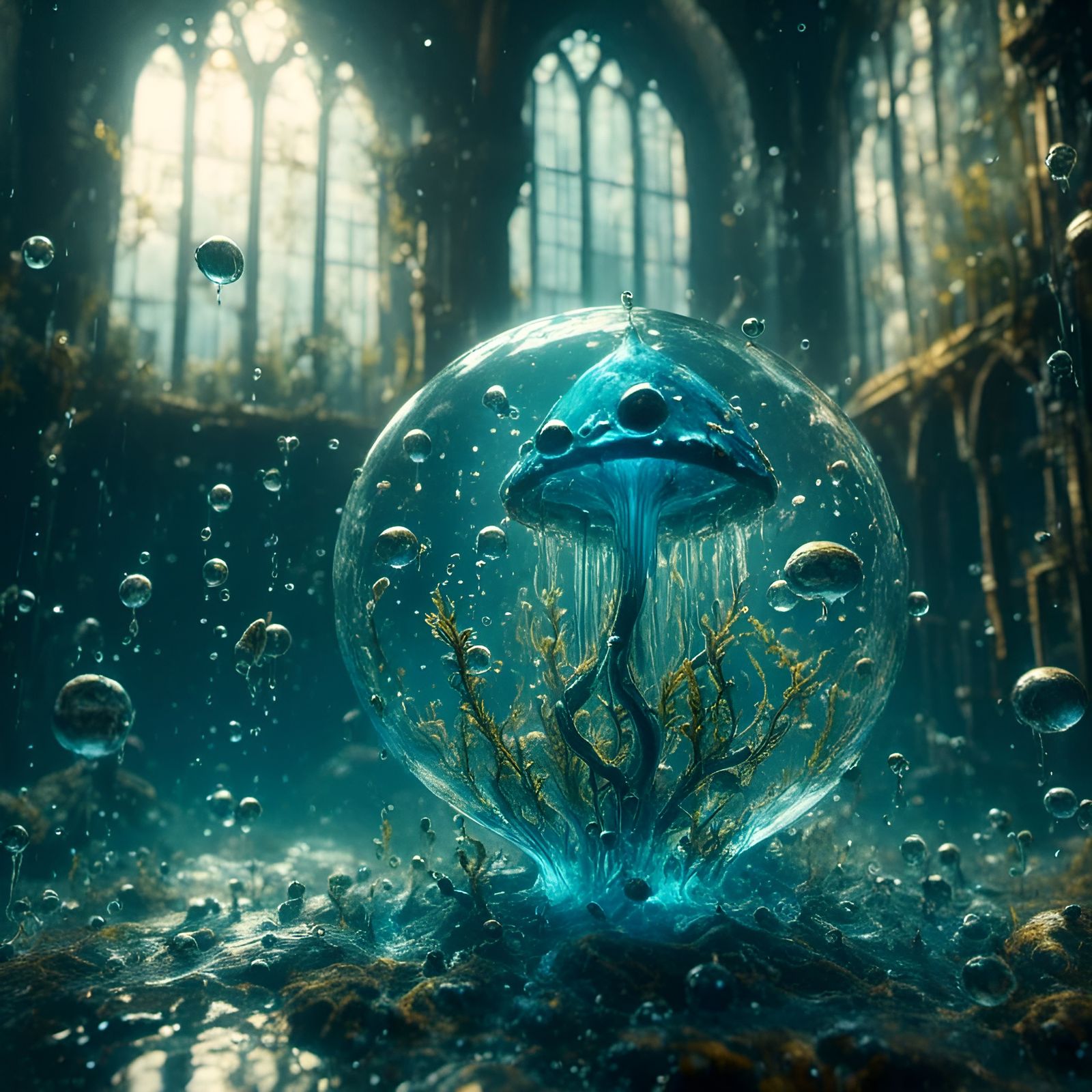 Underwater Ancient Cloister: Photorealistic Digital Art