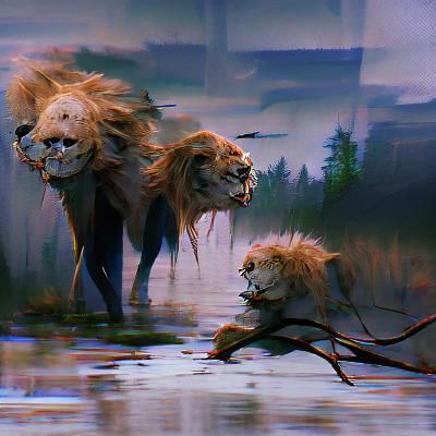 Sinister Lions Hunting: Greg Rutkowski Style