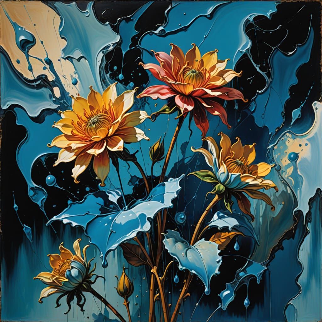 Frozen Flower Bouquet in Shattered Oil Painting