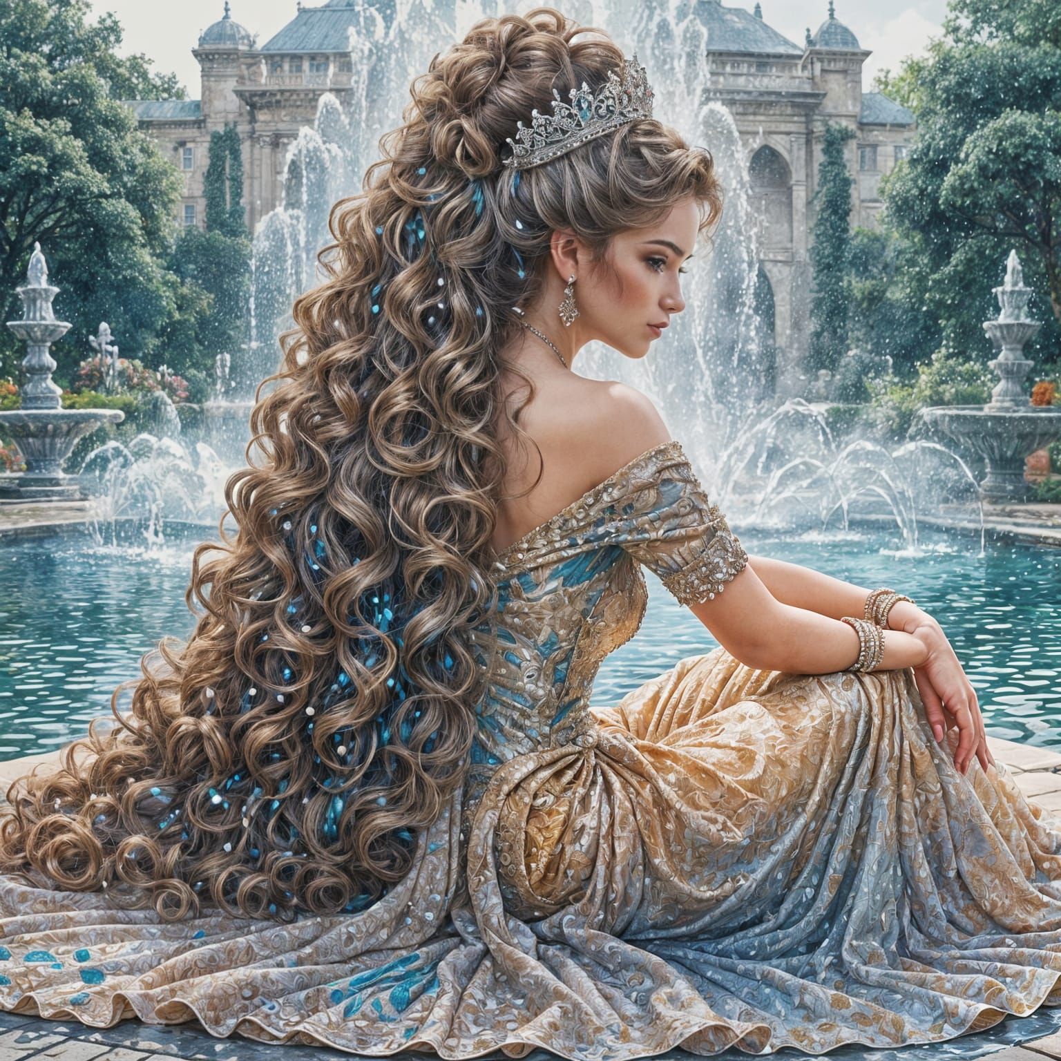 Princess in Royal Garden with Pointillism Details