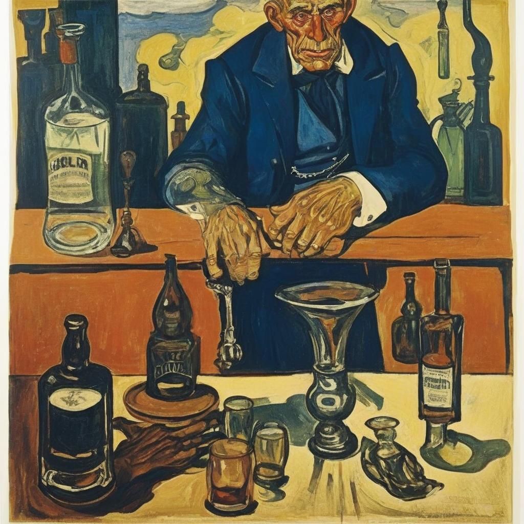 Six-Handed Bartender in Wild West, Expressionist Style