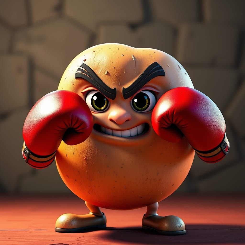 Sentient Bagel Boxer in Cartoon Animation Style