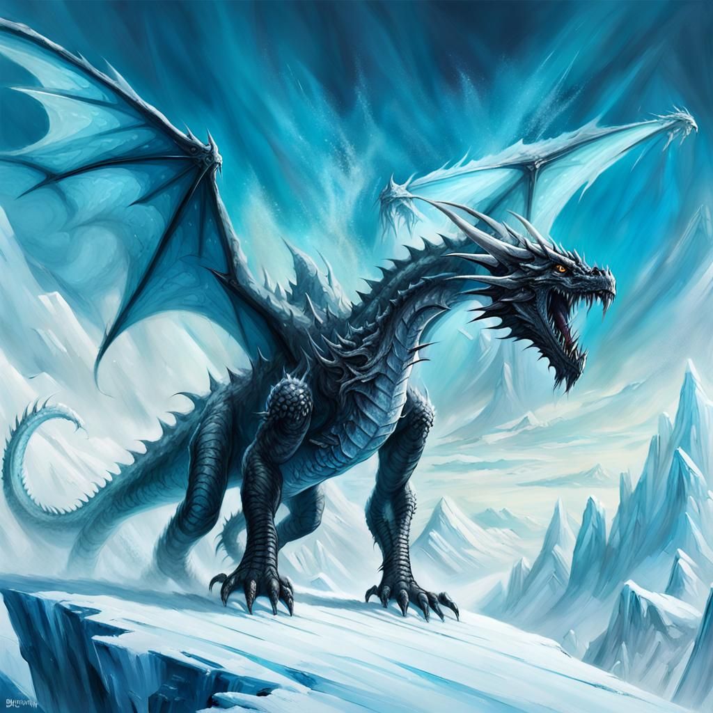 Terrifying Ice Dragon in Flight: Dark Fantasy Art