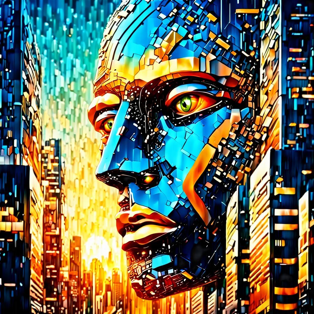 Colossal Urban Face: Futuristic Digital Art
