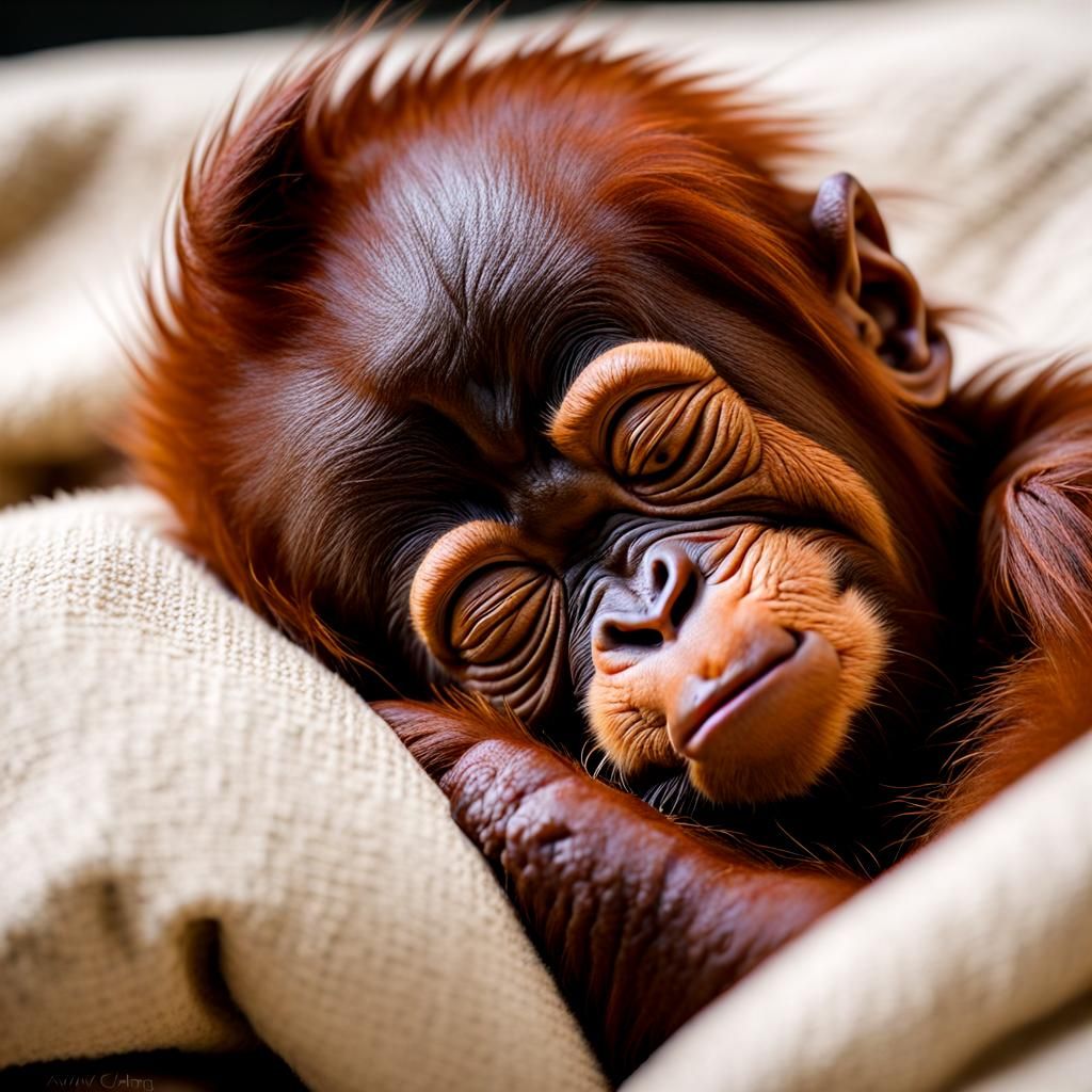 Sleeping Baby Orangutan Portrait