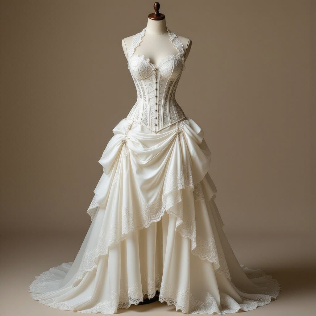 Victorian Gown with Lace Corset on Dress Form