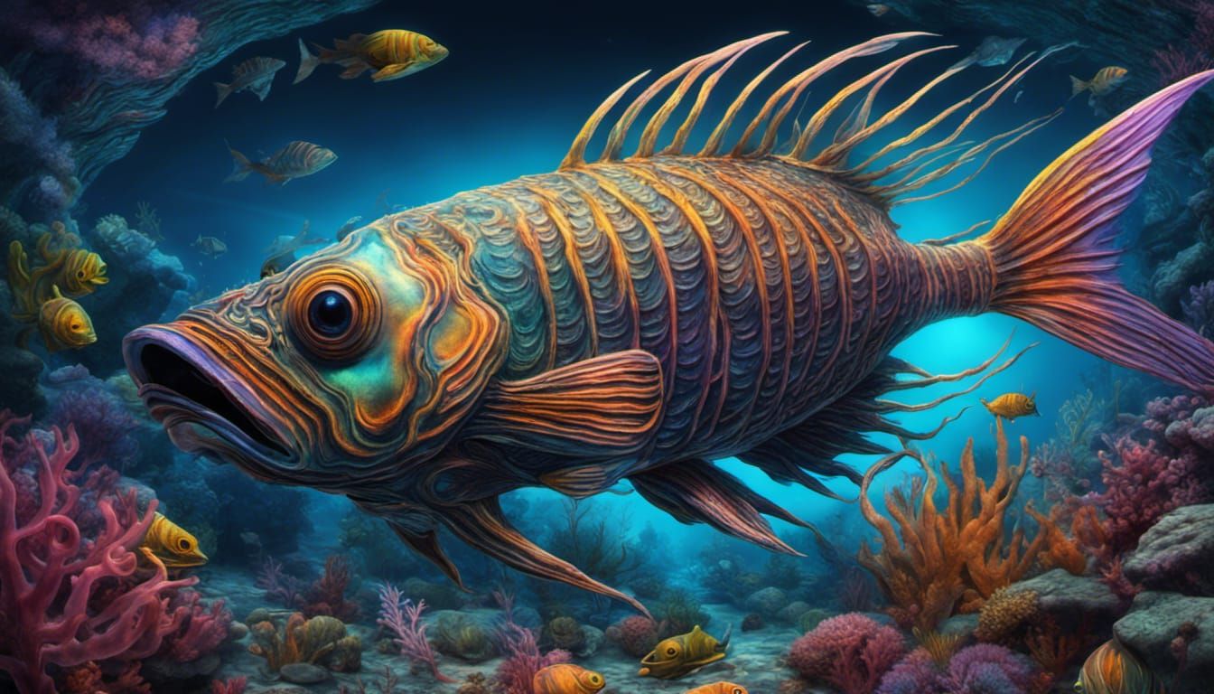 Iridescent Alien Fish in Deep Sea Trench