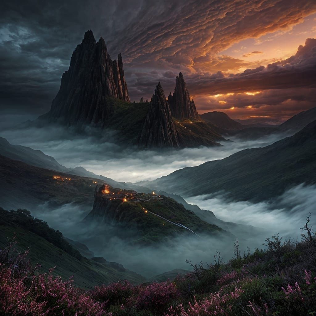 Eldritch Twilight Over a Vapor-Shrouded Landscape