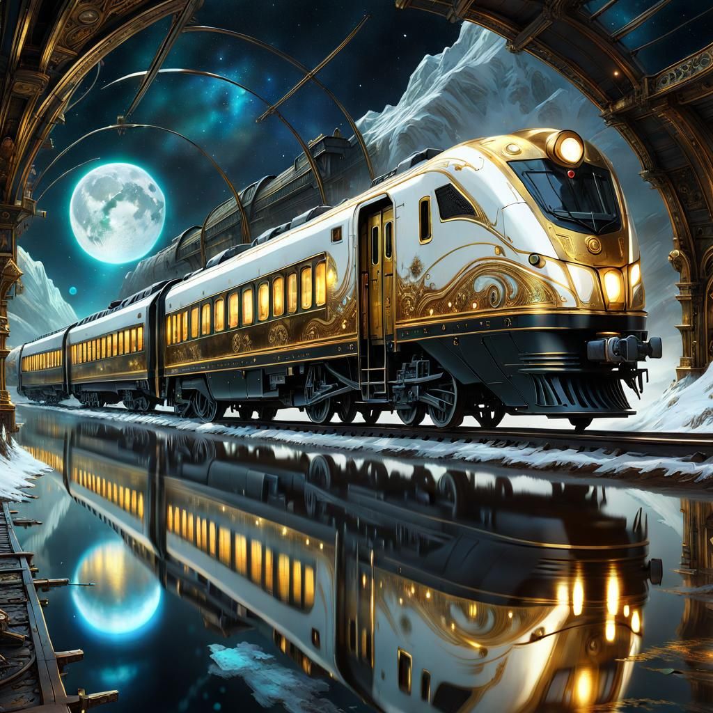 Golden Train in Dark Fantasy Outer Space