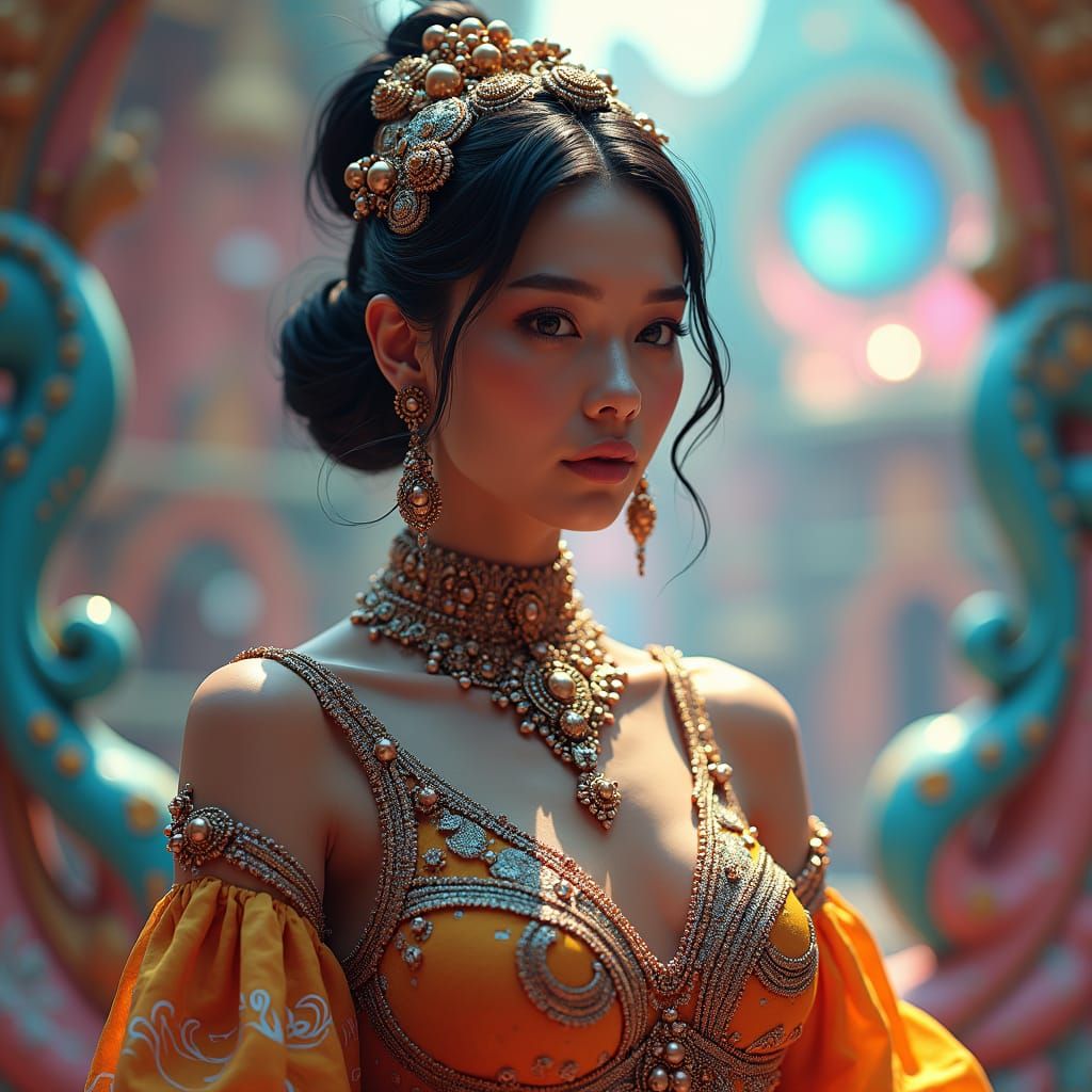 Hyperrealistic Woman in Futuristic Jewelry Portrait