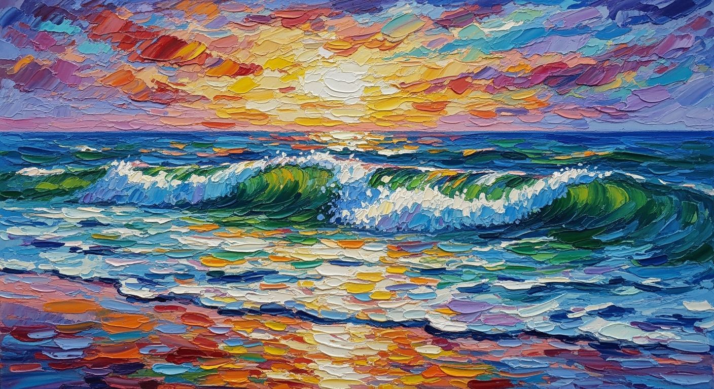 Colorful Seascape with Impasto Texture as Oil Painting