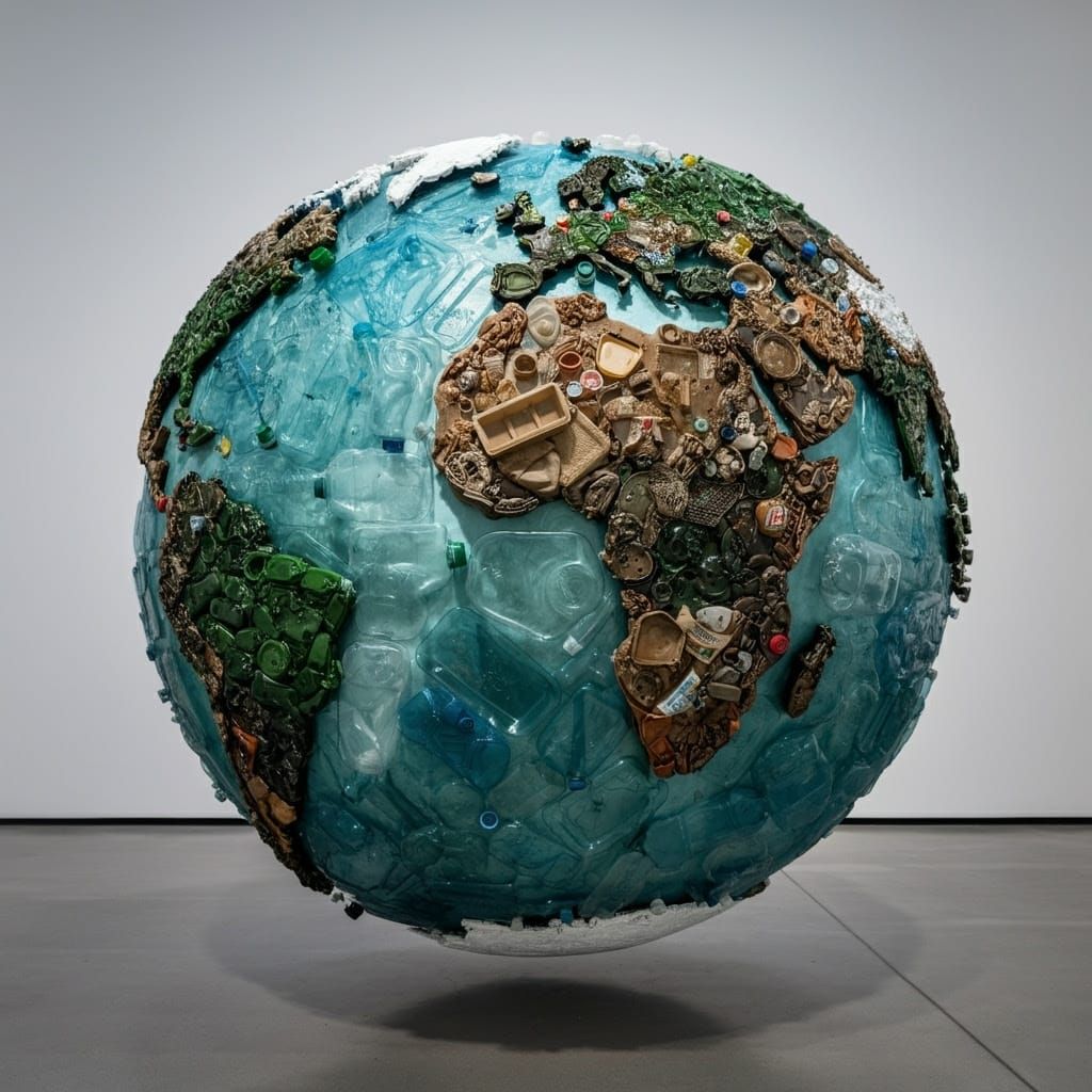 Plastic Earth Sculpture in Art Gallery, Photorealistic