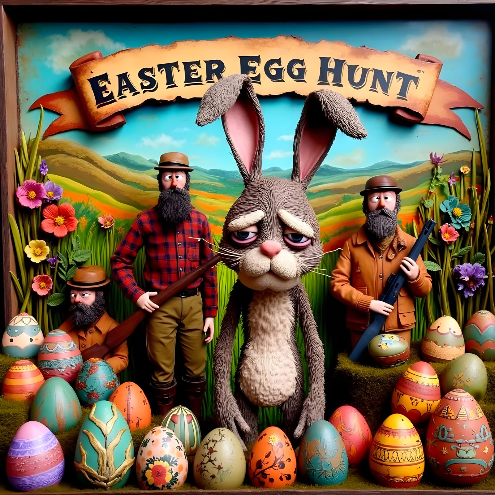 Forlorn Easter Bunny Confronts Claymation Hunters in a Whims...