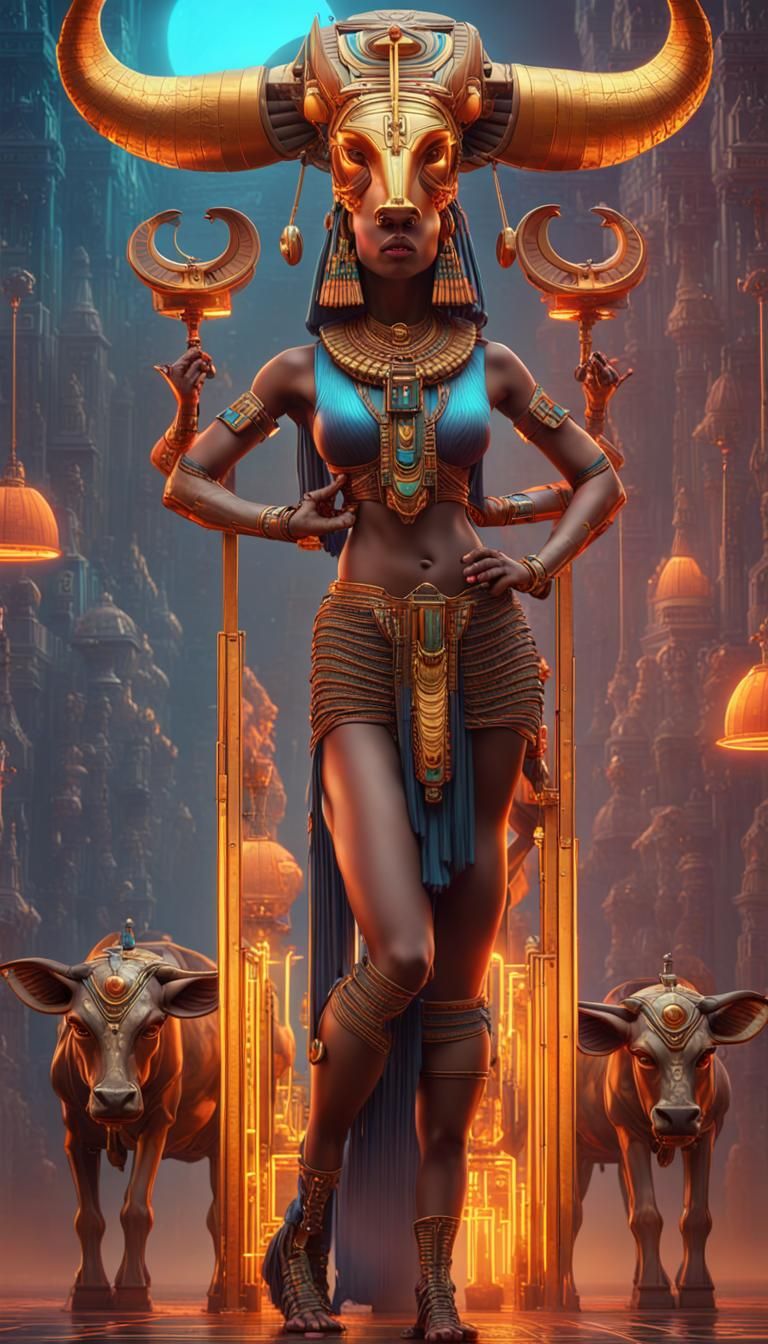 Futuristic Neon Android: The Egyptian Goddess Hathor