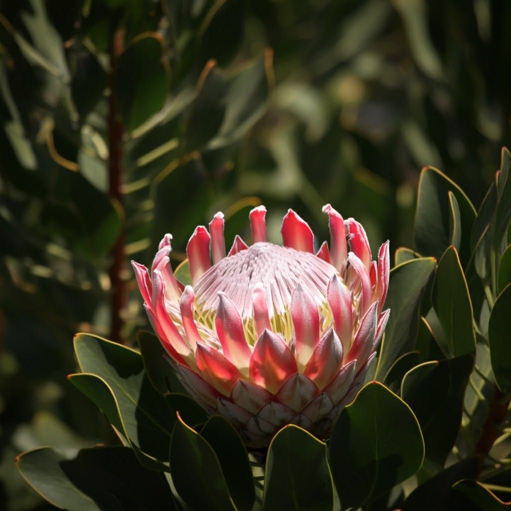 Protea Flower in Bloom: Botanical Art Style