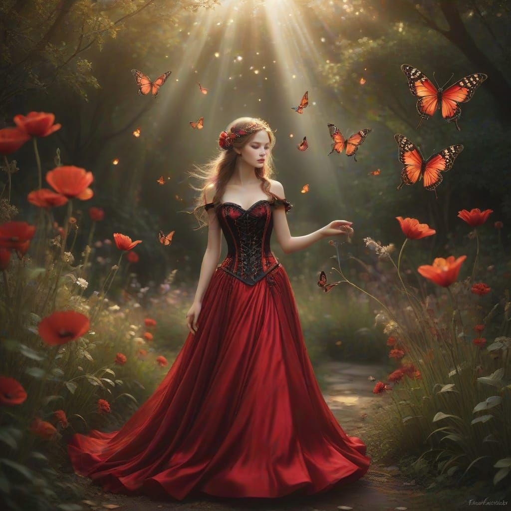 Fairy Dancing in a Moonlit Garden with Flames