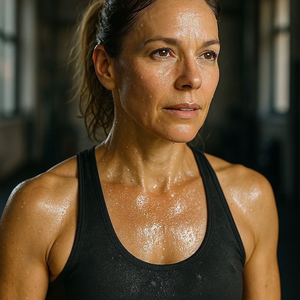 Sweaty Woman After Workout: Photorealistic Portrait