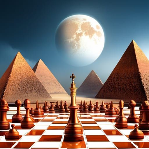 Epic Chessboard with Egyptian Pyramids in 3D