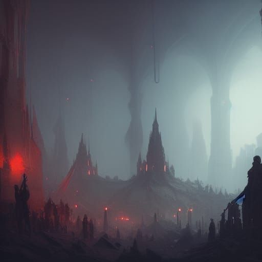 Dark Fantasy Concept Art in Purple and Yellow